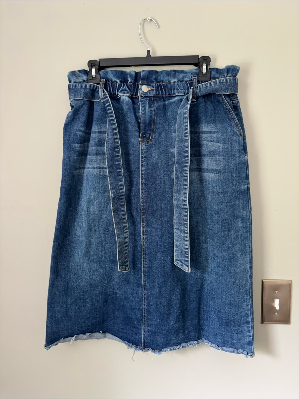 Hayden LA - Blue Paperbag Waist Denim Skirt with Tie